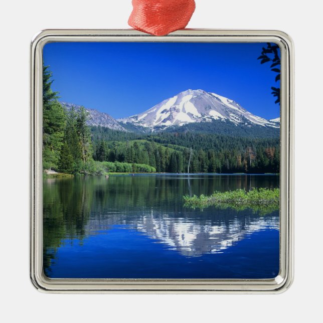 Mt. Lassen rises above Manzanita Lake Metal Ornament (Front)