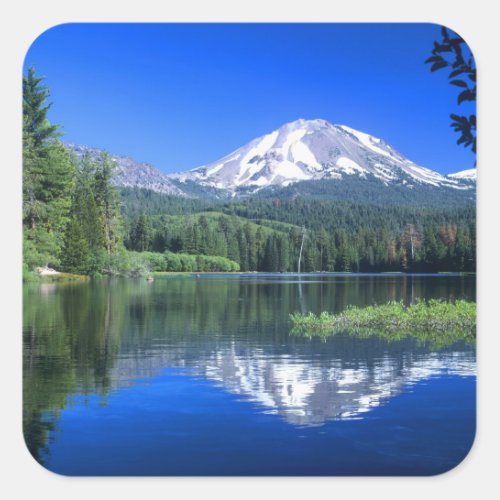 Mt Lassen rises above Manzanita Lake Square Sticker