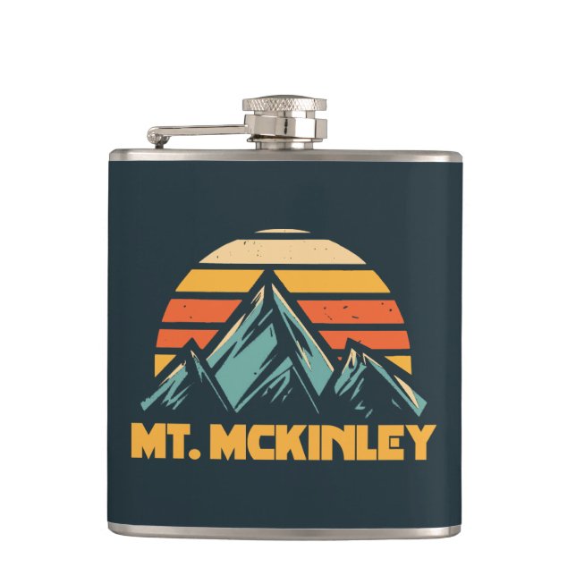 Mt. McKinley Alaska Retro Turquoise Flask (Front)