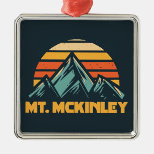 Mt. McKinley Alaska Retro Turquoise Metal Ornament