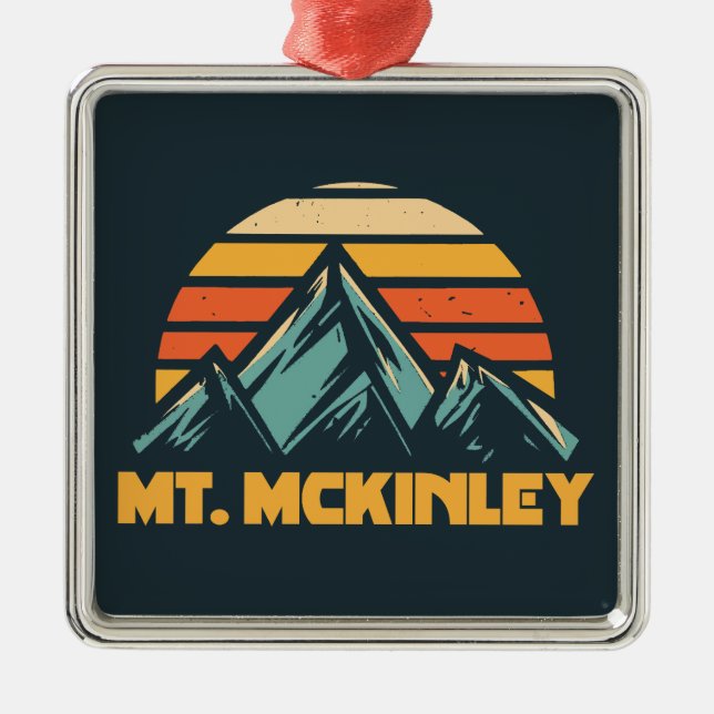 Mt. McKinley Alaska Retro Turquoise Metal Ornament (Front)
