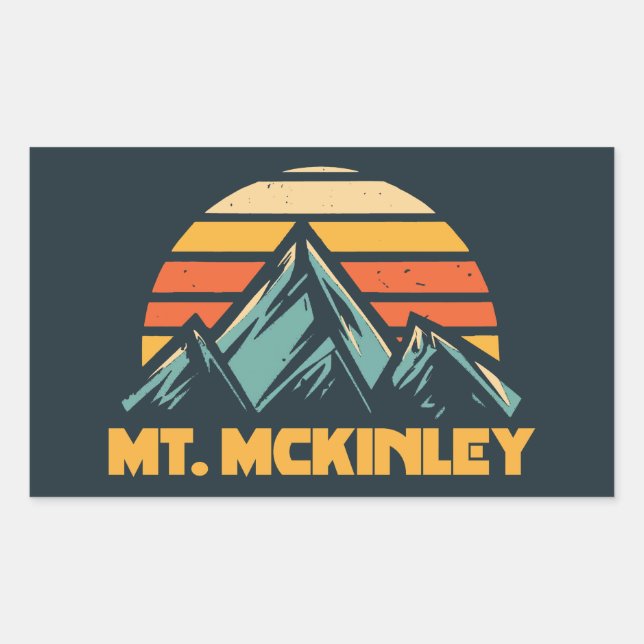Mt. McKinley Alaska Retro Turquoise Rectangular Sticker (Front)