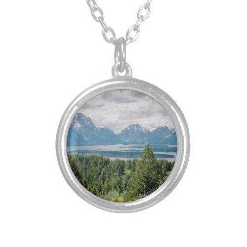 Mt Moran and Jackson Lake Silver Plated Necklace