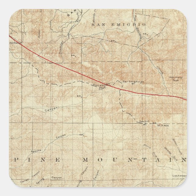 Mt Pinos quadrangle showing San Andreas Rift Square Sticker (Front)