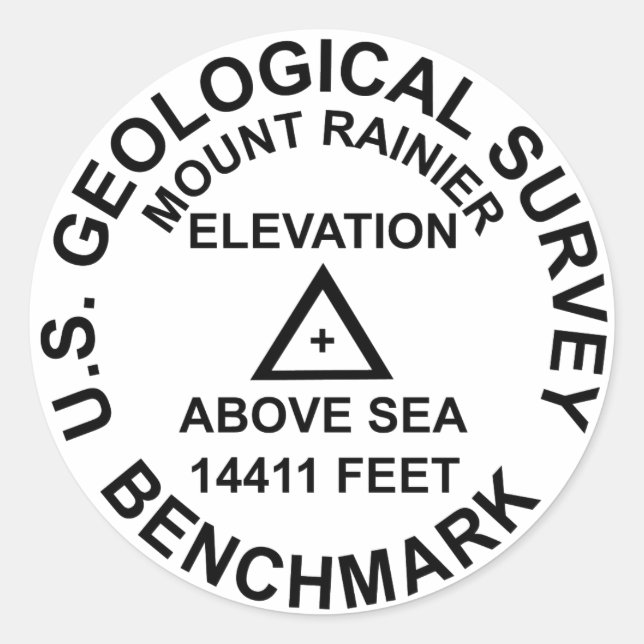 Mt. Rainer USGS Style Benchmark Classic Round Sticker (Front)