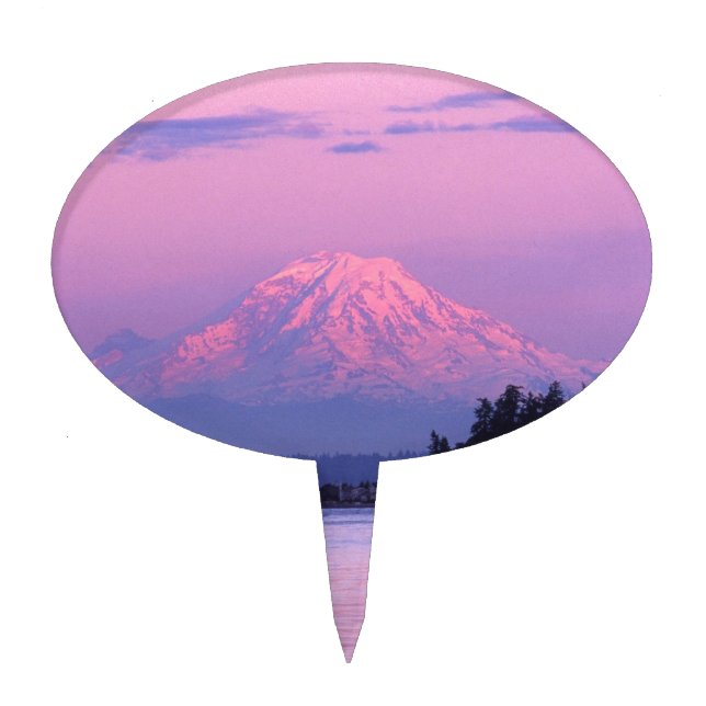 Mt. Rainier at Sunset, Washington State. Cake Topper (Front)