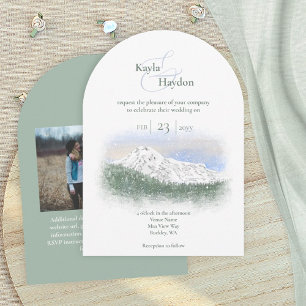 Mt. Rainier, Falling Snow Winter Wedding Invitation