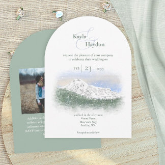 Mt. Rainier, Falling Snow Winter Wedding Invitation