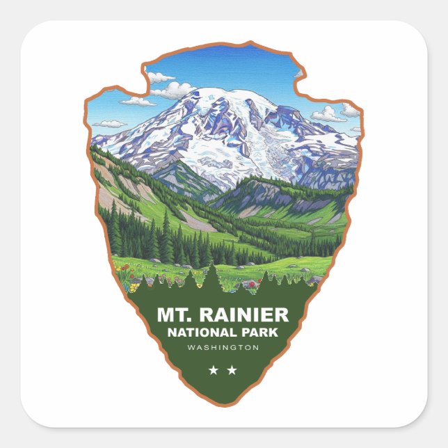 Mt. Rainier National Park Arrowhead Square Sticker (Front)