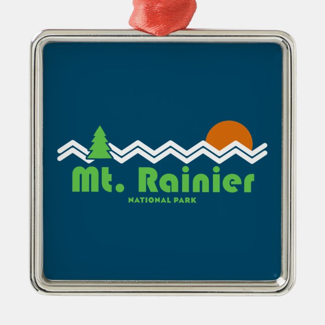 Mt. Rainier National Park Retro Metal Ornament (Front)