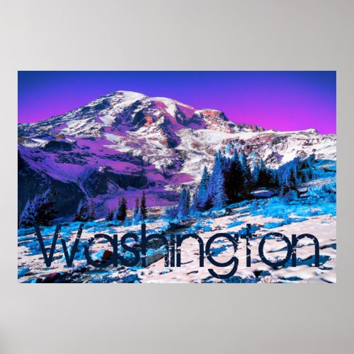 Mt Rainier Psychedelic Purple Recolor Washington Poster