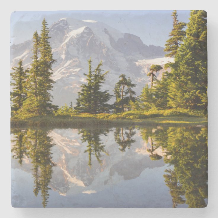 Mt. Rainier reflected in a tarn near Plummer Peak Stone Coaster Zazzle