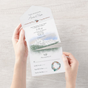 Mt. Rainier, Snow, Pinecones, Pine Needles All In One Invitation
