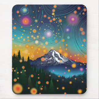 Mt. Rainier w Evening Starry Sky and Fireflies Mouse Pad