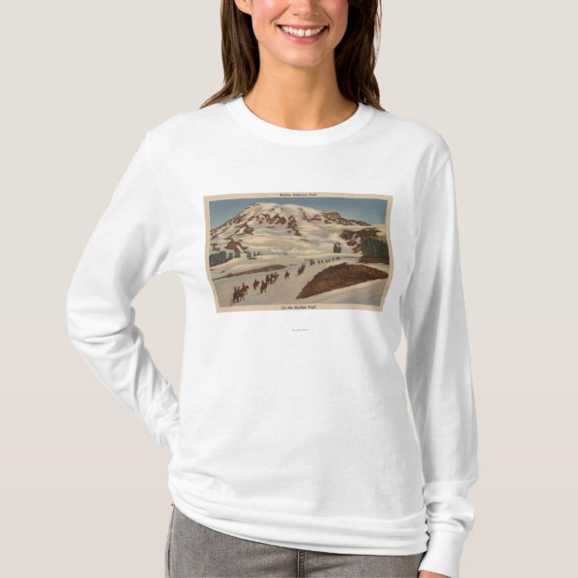Mt. Rainier, WA - Men on Horseback on Skyline T-Shirt (Front)