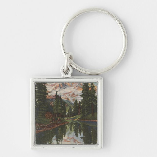 Mt. Rainier, WA - Mirror Lake with Mt. Reflectio Keychain (Front)