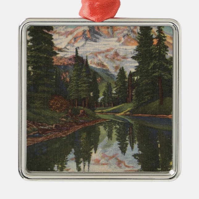 Mt. Rainier, WA - Mirror Lake with Mt. Reflection Metal Ornament (Front)