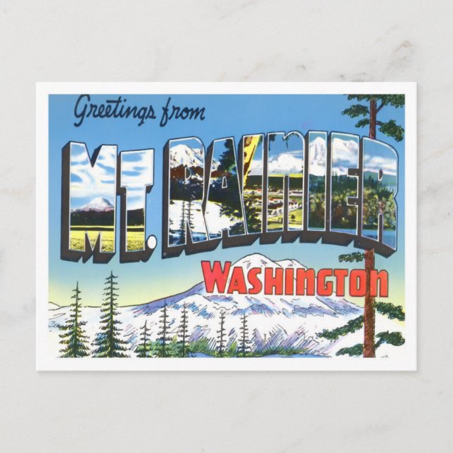 Mt. Rainier, Washington Vintage Big Letters Postcard (Front)