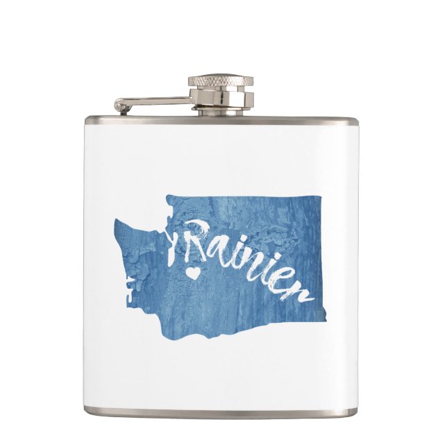 Mt. Rainier Washington Wood Grain Flask (Front)