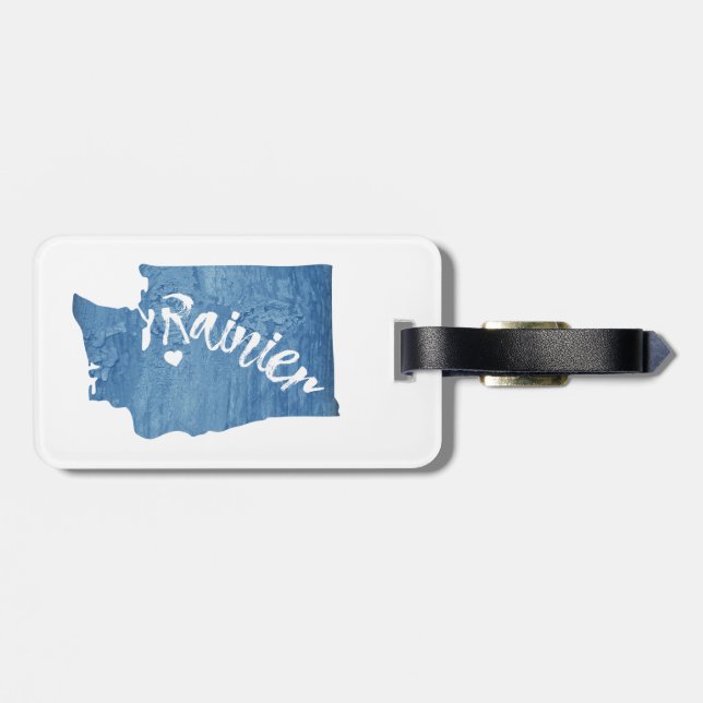 Mt. Rainier Washington Wood Grain Luggage Tag (Back Horizontal)