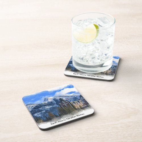 Mt Rundle and Famous Hotel Banff Alta Canada Drink Coaster