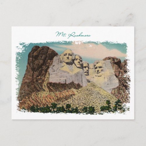 Mt Rushmore Painted Vintage Postcard