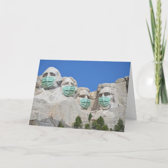 Mt. Rushmore Presidents wearing Masks Card (Front)