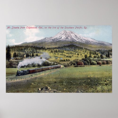 Mt Shasta and Southern Pacific Rail Poster