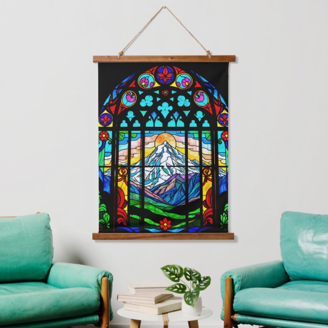 Mt. Shasta in stained glass Hanging Tapestry (Living Room)