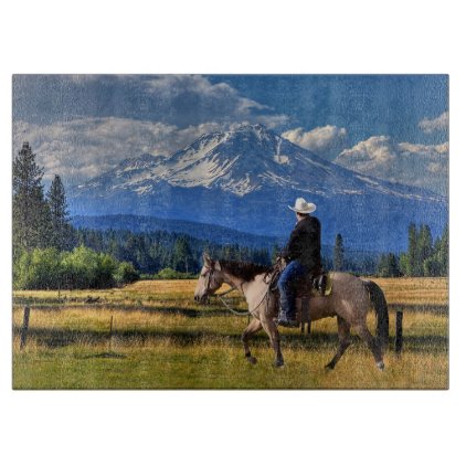 MT SHASTA WITH HORSE AND RIDER CUTTING BOARD