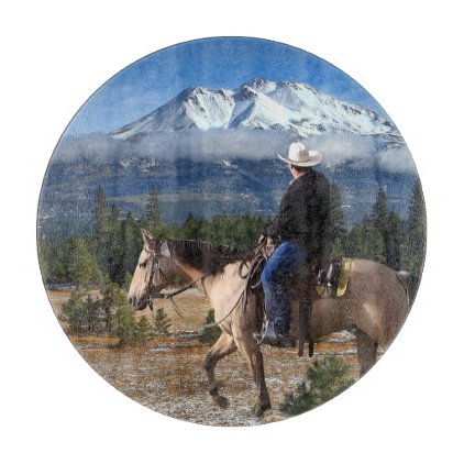 MT SHASTA WITH HORSE AND RIDER CUTTING BOARD