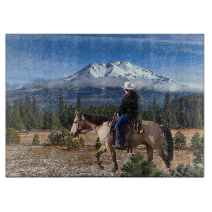 MT SHASTA WITH HORSE AND RIDER CUTTING BOARD