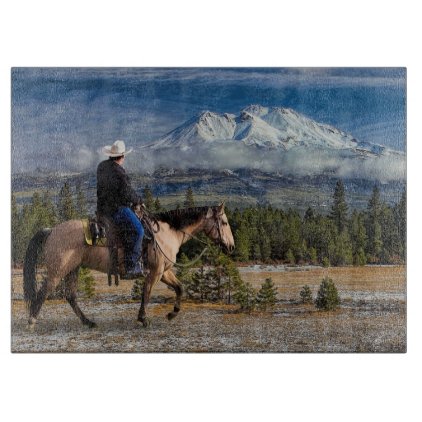 MT SHASTA WITH HORSE AND RIDER CUTTING BOARD