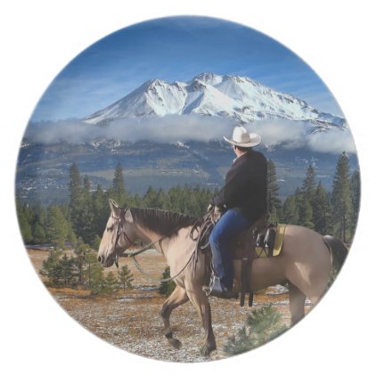 MT SHASTA WITH HORSE AND RIDER DINNER PLATE