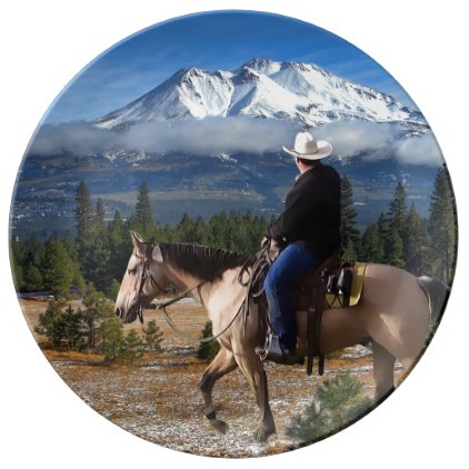 MT SHASTA WITH HORSE AND RIDER DINNER PLATE