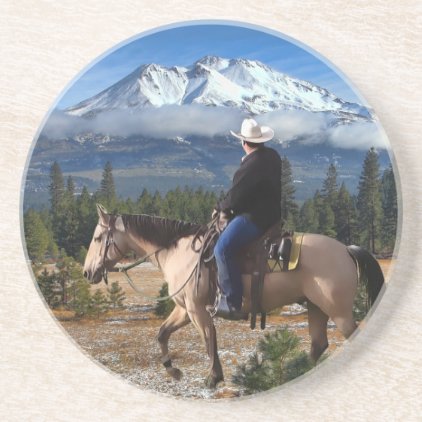 MT SHASTA WITH HORSE AND RIDER DRINK COASTER
