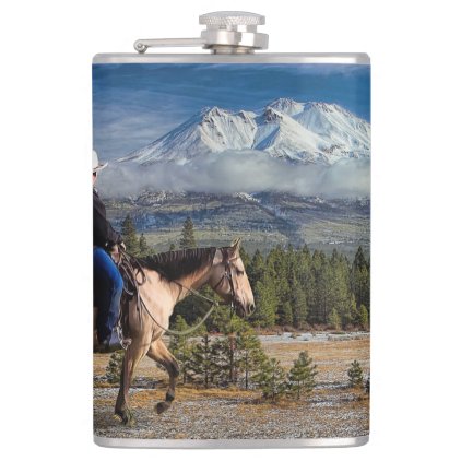 MT SHASTA WITH HORSE AND RIDER HIP FLASK