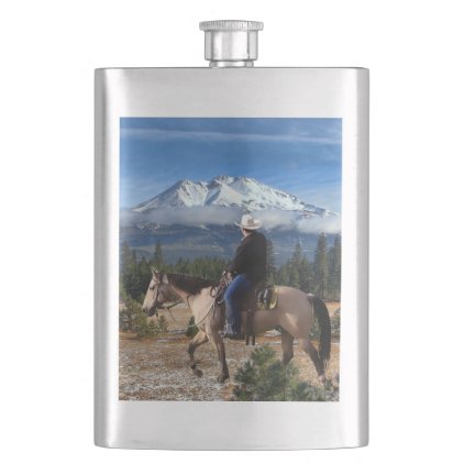 MT SHASTA WITH HORSE AND RIDER HIP FLASK