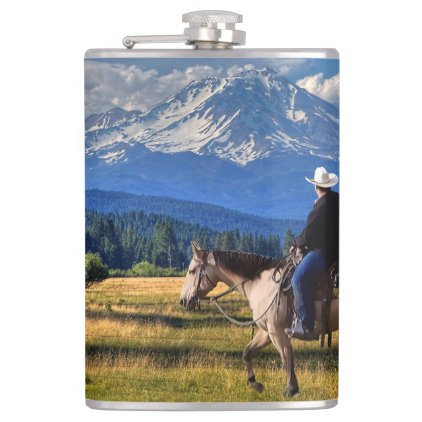 MT SHASTA WITH HORSE AND RIDER HIP FLASK