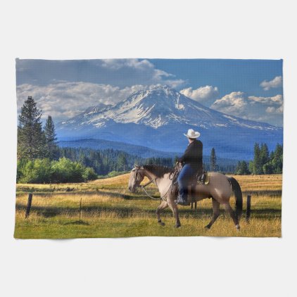 MT SHASTA WITH HORSE AND RIDER KITCHEN TOWEL