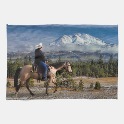 MT SHASTA WITH HORSE AND RIDER KITCHEN TOWEL