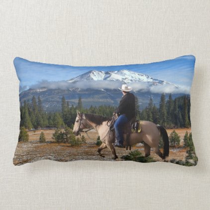 MT SHASTA WITH HORSE AND RIDER LUMBAR PILLOW