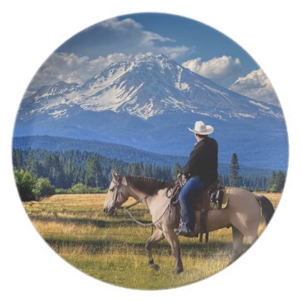 MT SHASTA WITH HORSE AND RIDER MELAMINE PLATE