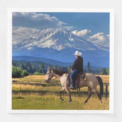 MT SHASTA WITH HORSE AND RIDER PAPER DINNER NAPKIN