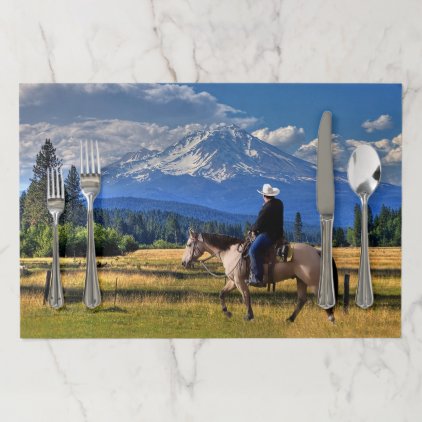 MT SHASTA WITH HORSE AND RIDER PAPER PLACEMAT