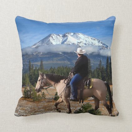 MT SHASTA WITH HORSE AND RIDER THROW PILLOW