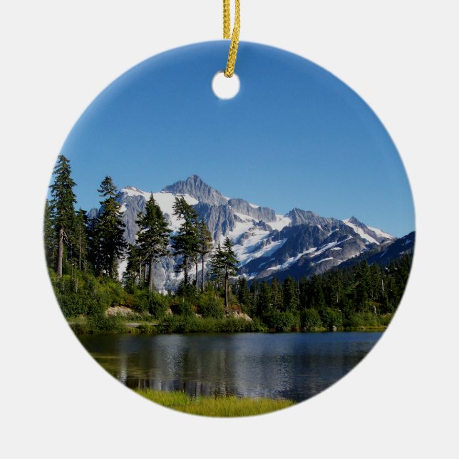 Mt Shuksan From Picture Lake Ceramic Ornament (Front)