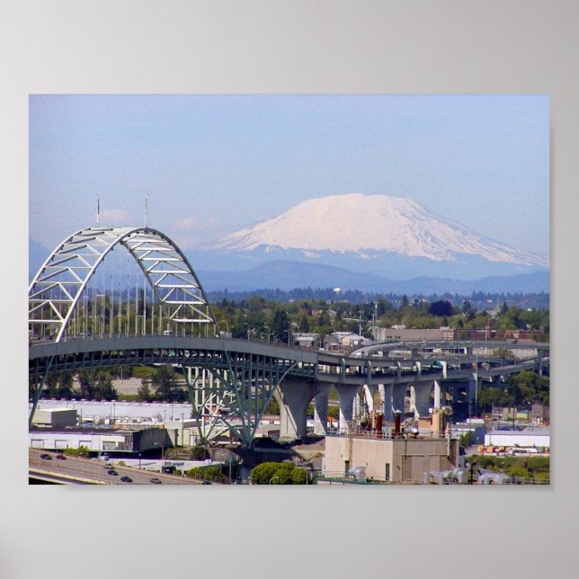 Mt St Helens & Fremont Bridge Poster (Front)