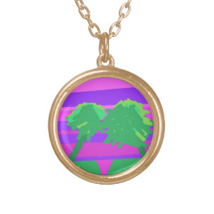 Mt. Sunset Pink Green Purple Gold Plated Necklace