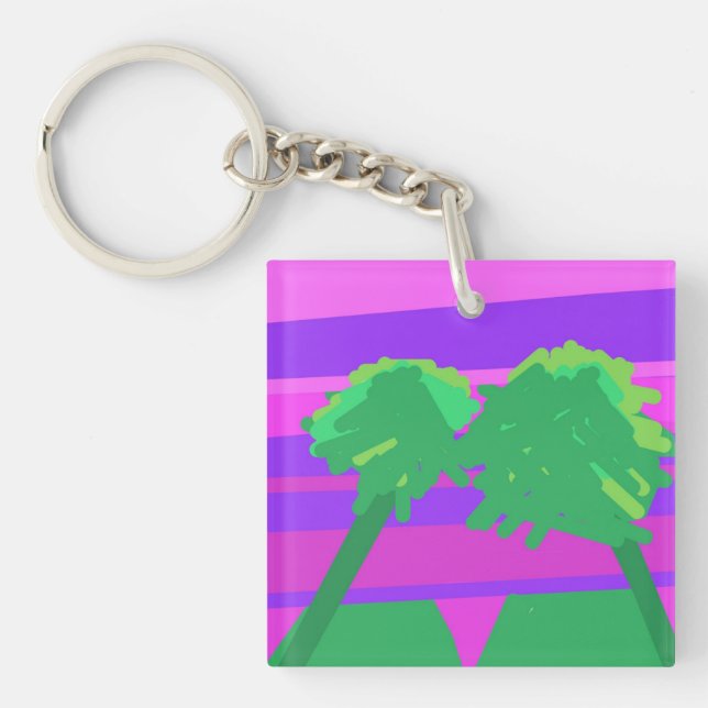Mt. Sunset Pink Green Purple  Keychain (Front)